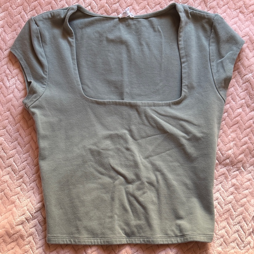 Garage Olive Green Square Neck Crop Top